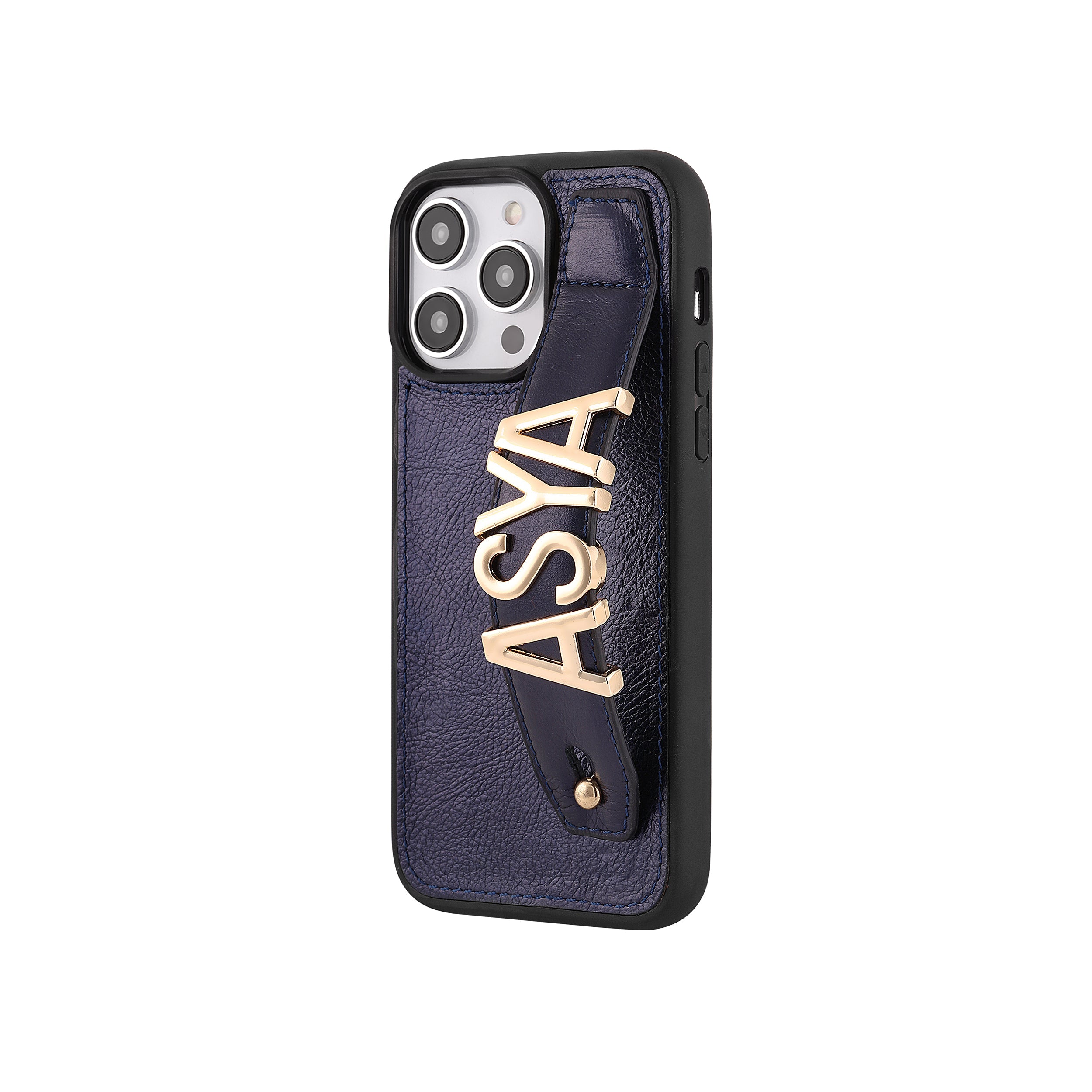 Harfli Lacivert Deri iPhone Kılıf