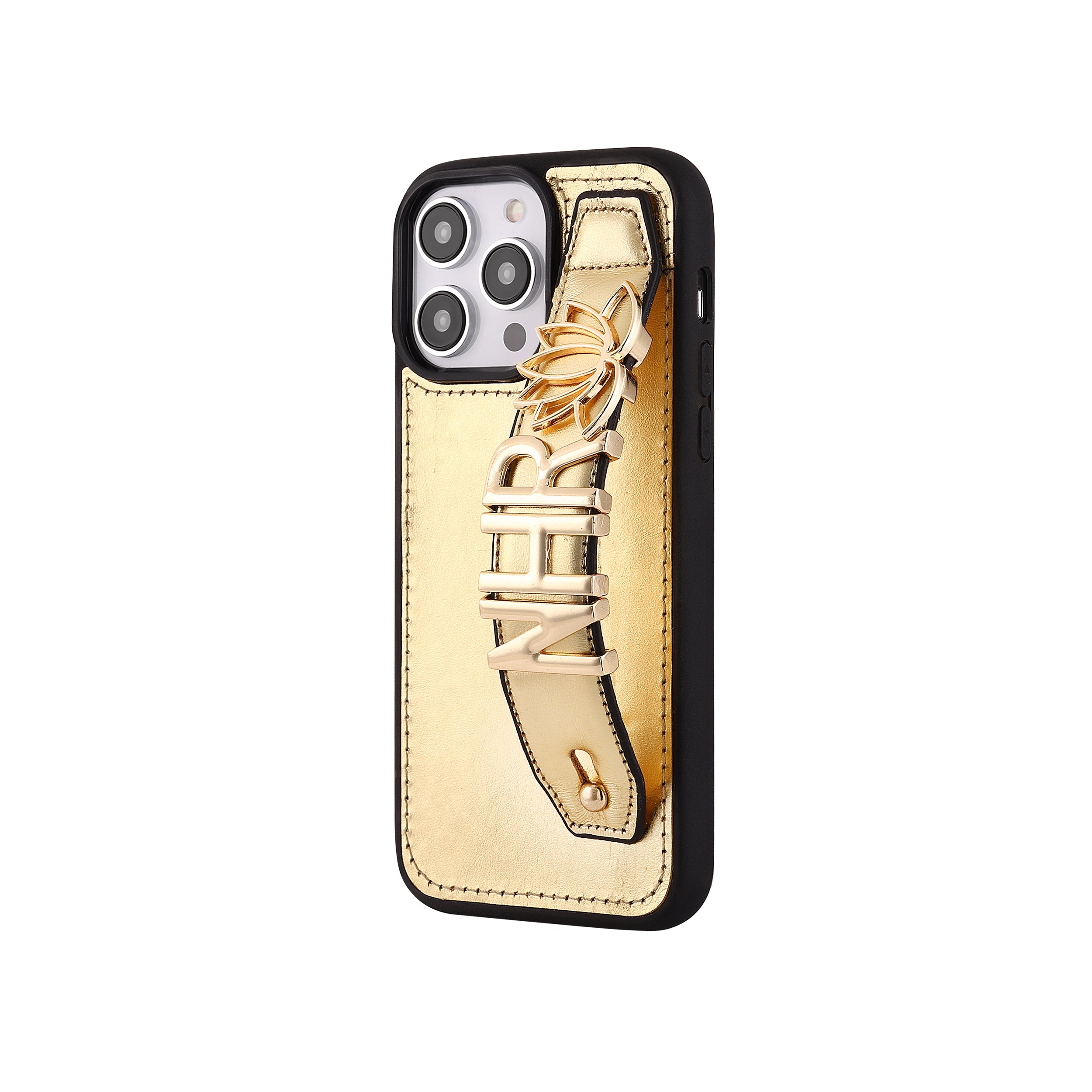 Harfli Gold Deri iPhone Kılıf